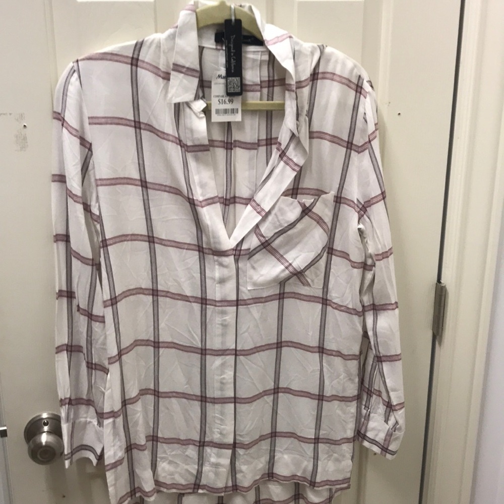 Plaid button down with slits. NWT.
